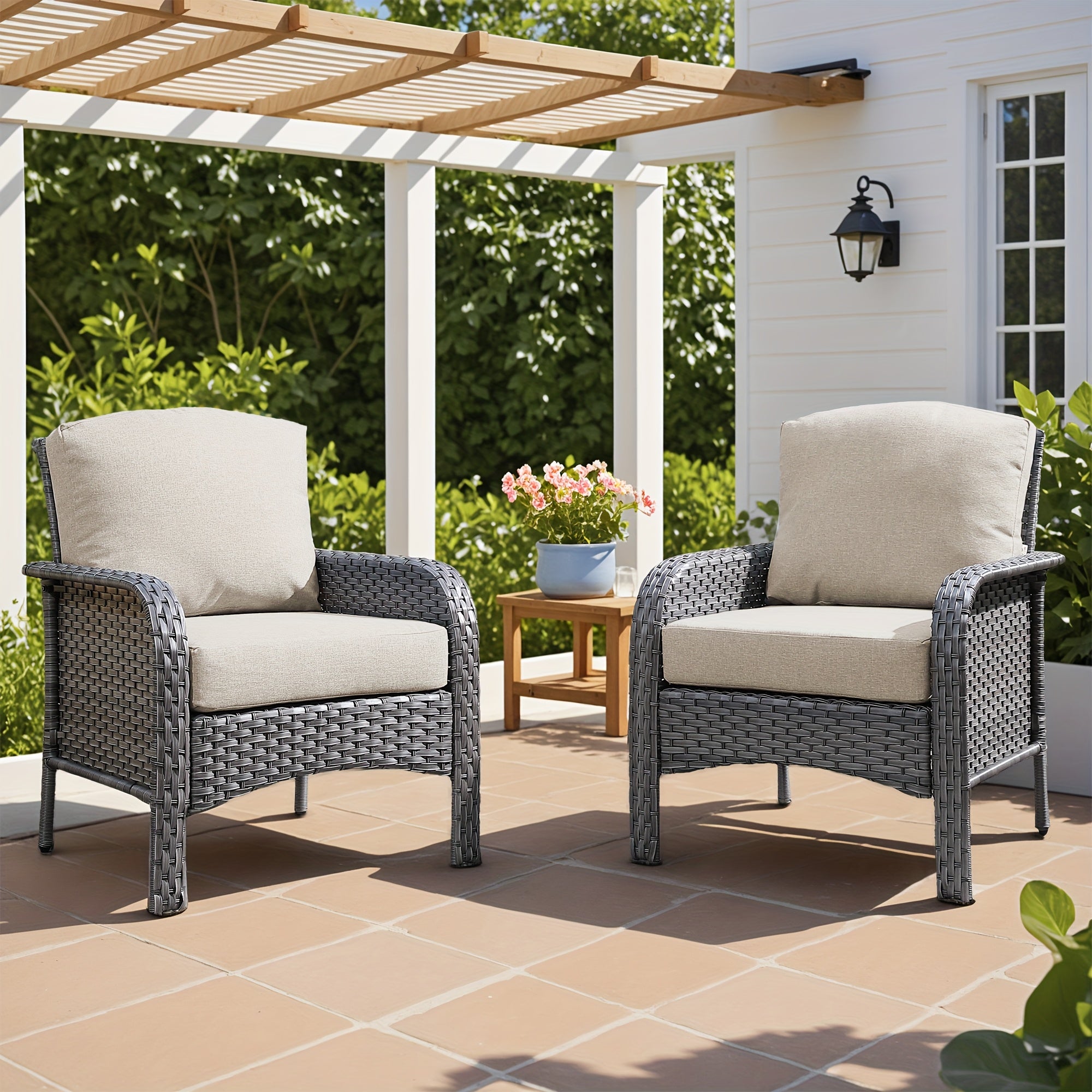 Outdoor Wicker Furniture Collection: Loveseat, Swivel Rocking Chairs, Patio Chairs, Rectangular Table, And Optional Side Table. Made with PE Rattan, Suitable for Patio, Backyard, Pool, Or Garden