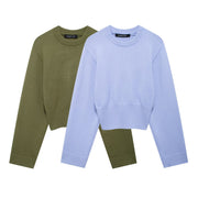 Ribbed Wide-Sleeve Round Neck Women's Sweater