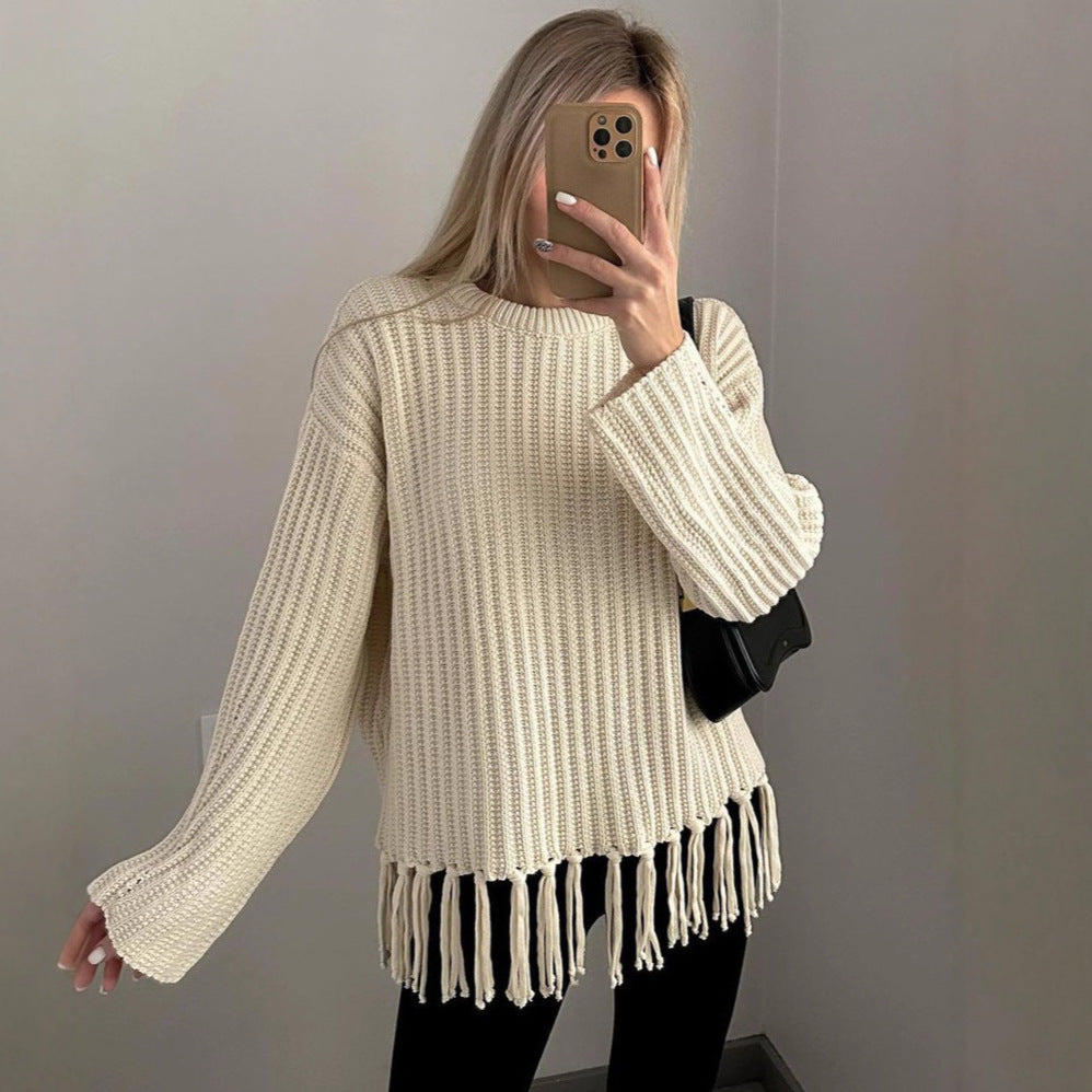 Casual All-match Solid Color Knitted Top for Women