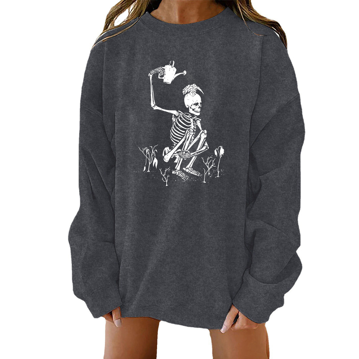 Spooky Chic Halloween Print Loose Crewneck Sweatshirt