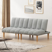 Grey Corduroy Convertible Sofa Bed with Wooden Legs