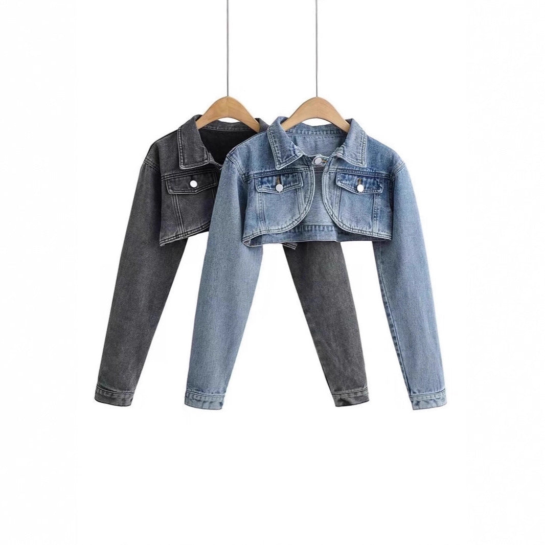 Vintage Wash Light‑Blue Denim Jacket – Slim Fit, Short Length
