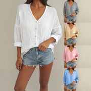 Loose-Fit V-Neck Long Sleeve Cardigan – Multi-Color Casual Tee
