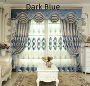 Blue Chenille Embroidered Curtains for Living Room Bedroom and Villa