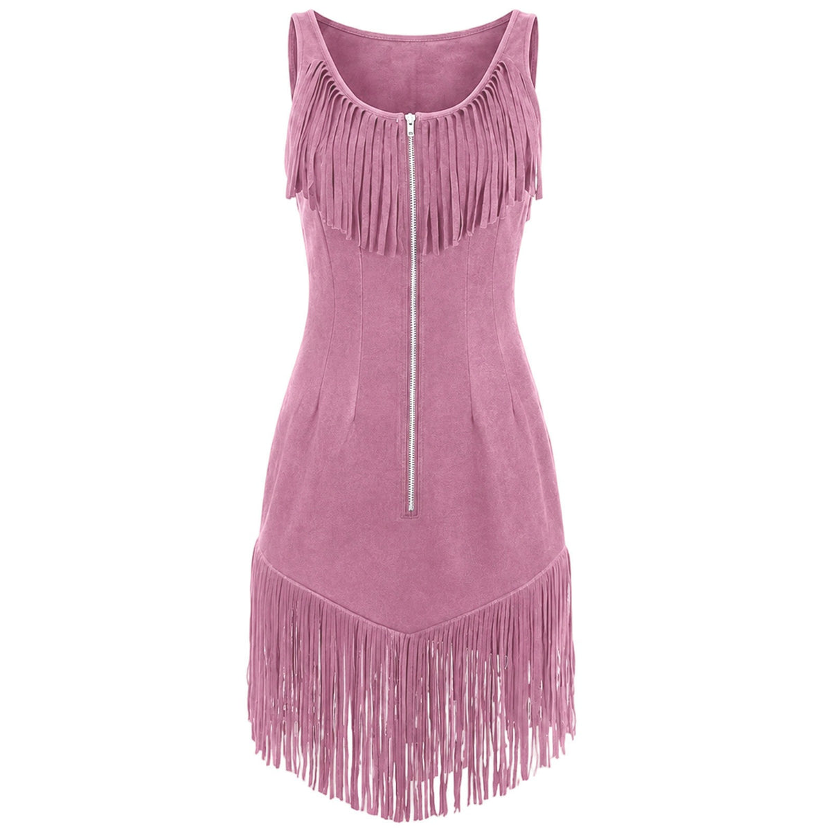 Sleeveless Zippered Tassel Bodycon Dress