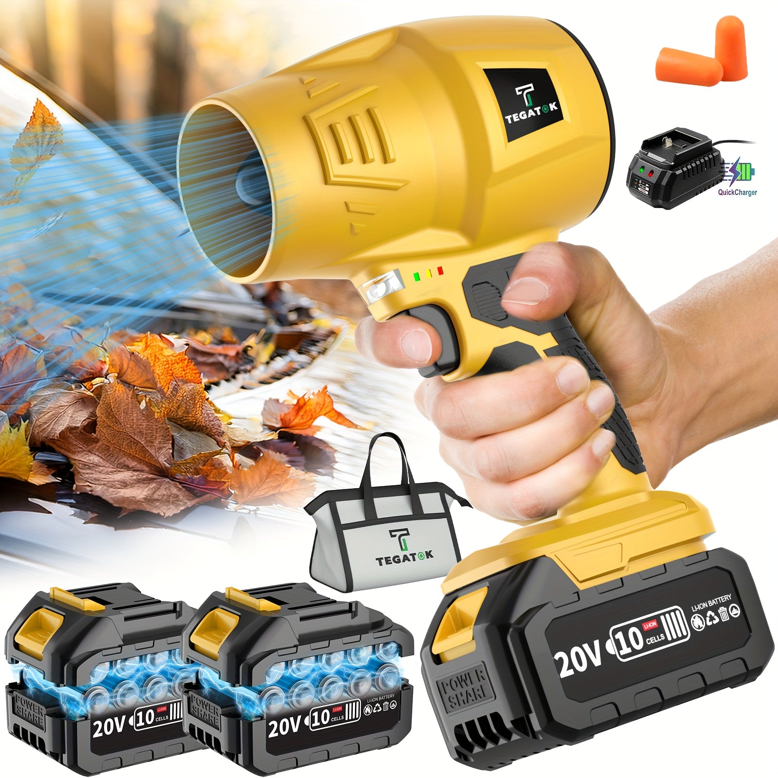 Turbo Jet Blower, 20000RPM Electric Cordless Leaf Blower, 20V 2.0/4.0AH Battery Jet Dry Blower, High Pressure Air Blower, Jet Blower Car Dryer, Hand Held Snow Blower, Home Outdoor, Blowing Leaves...