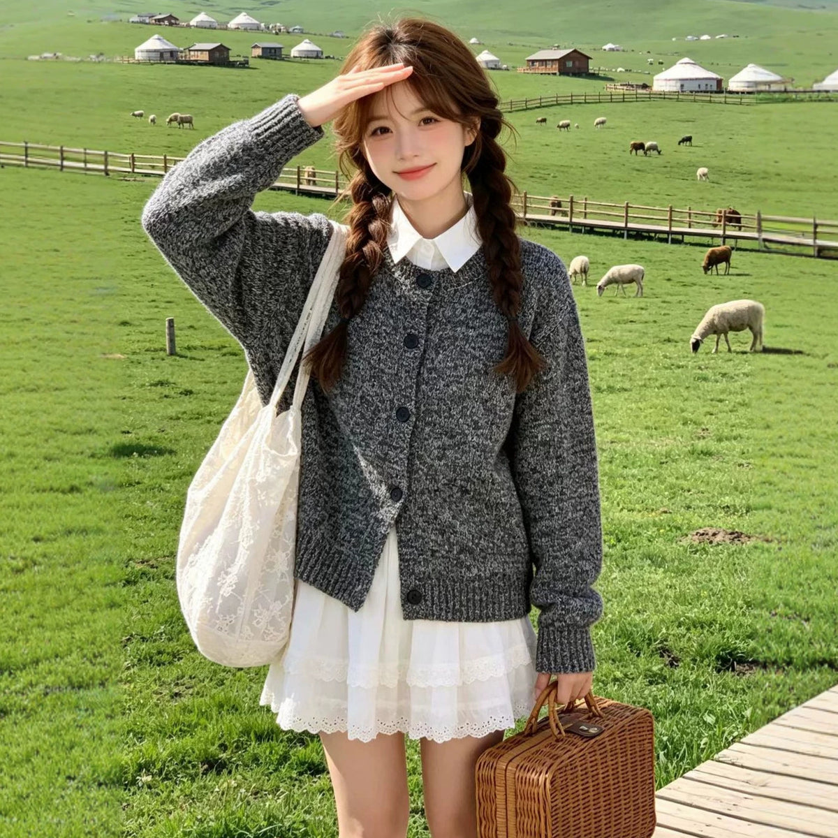 Womens Retro-style Knitted Cardigan for Spring Autumn and Winter