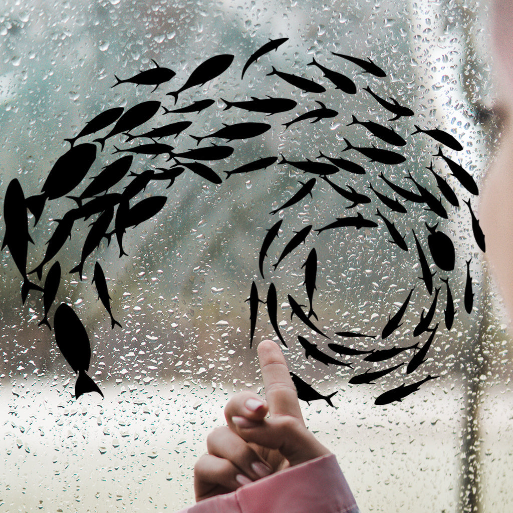 Abstract Aquatic Design Minimalist Black Fish Swarm Silhouette Sticker