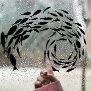 Abstract Aquatic Design Minimalist Black Fish Swarm Silhouette Sticker