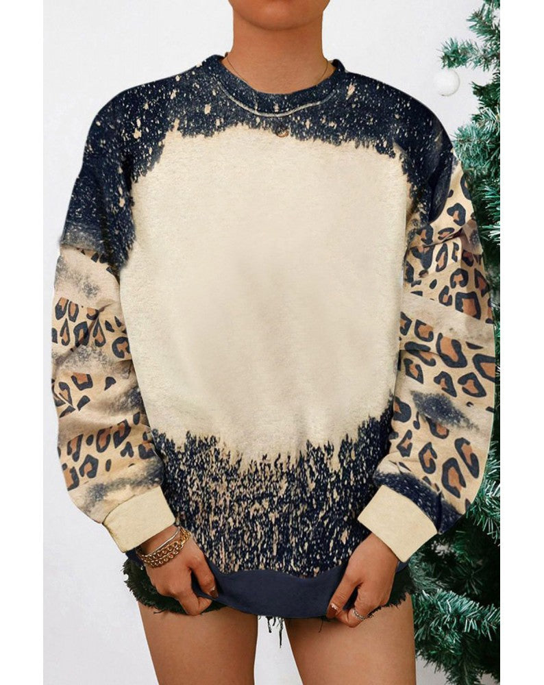 Chic Leopard Print Loose Round Neck Women's Fashion Sweater