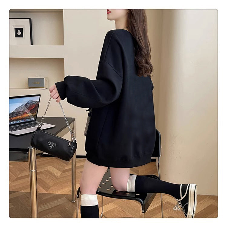 Plus Size Casual Round Neck Cotton Pullover Sweatshirt