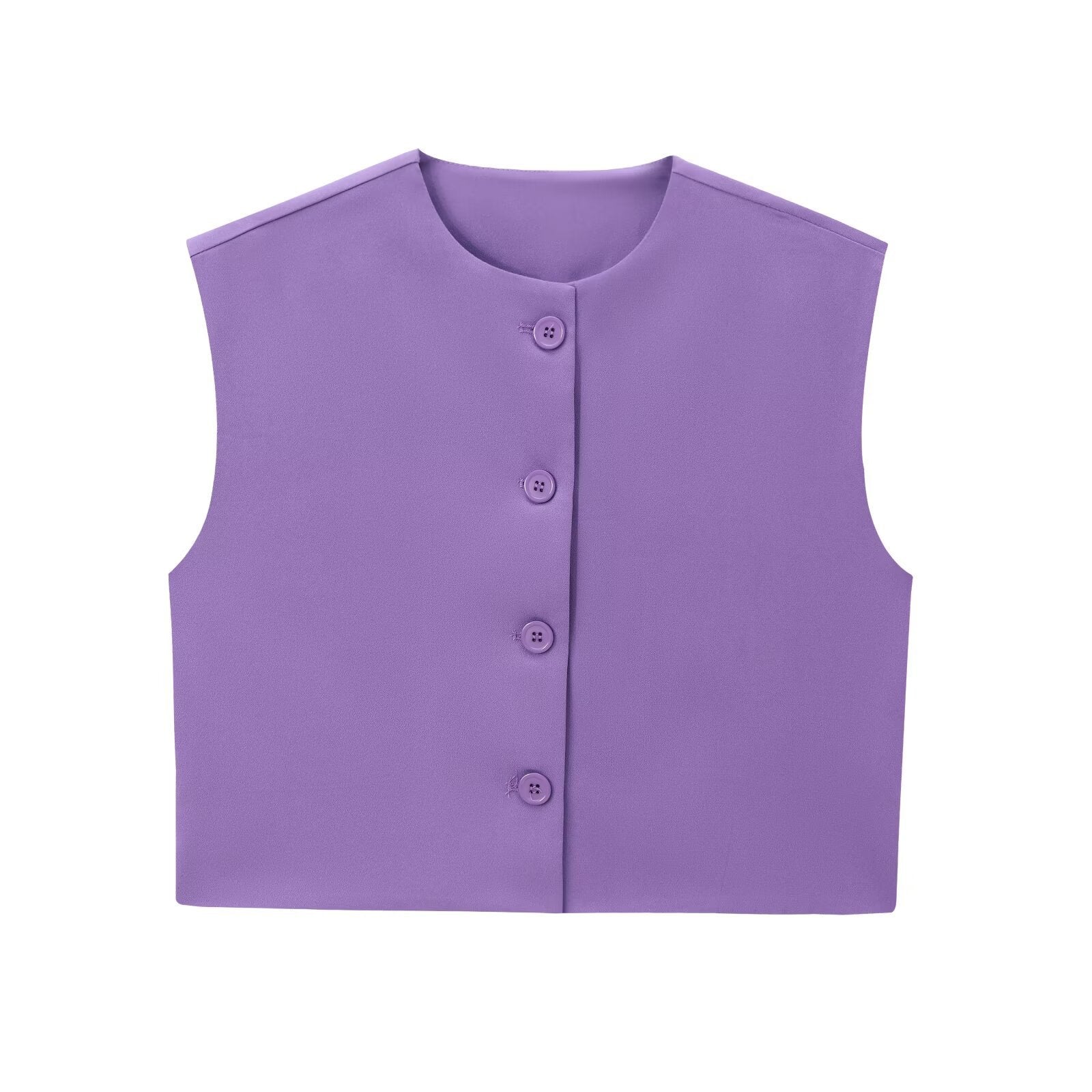 Fashion Solid Color Decorated Row Button Sleeveless Vest Top