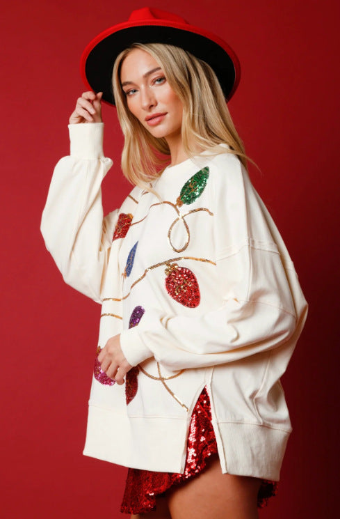 Women's Christmas Sequin Long Sleeve Pullover Hoodie