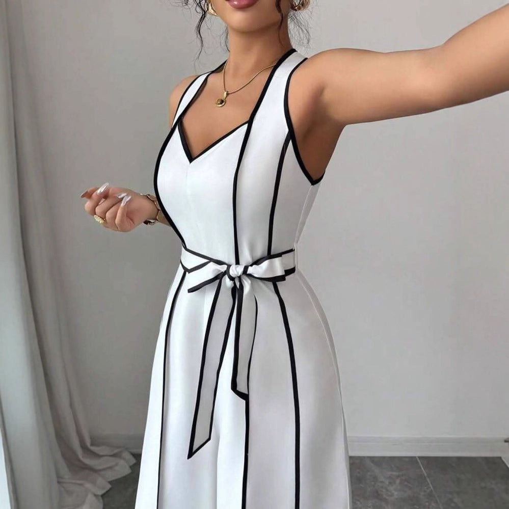 Womens Fashionable Casual Sexy Strappy V-Neck Slim-Fit Jumpsuit