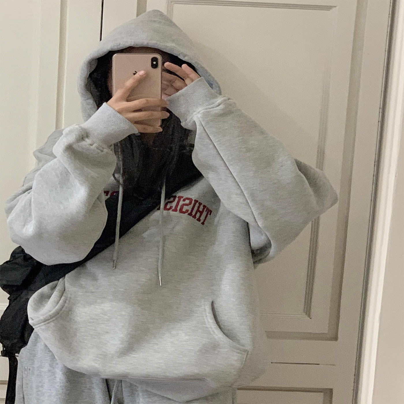 Retro Letter Print Women's Lightweight Loose Hooded Sweatshirt