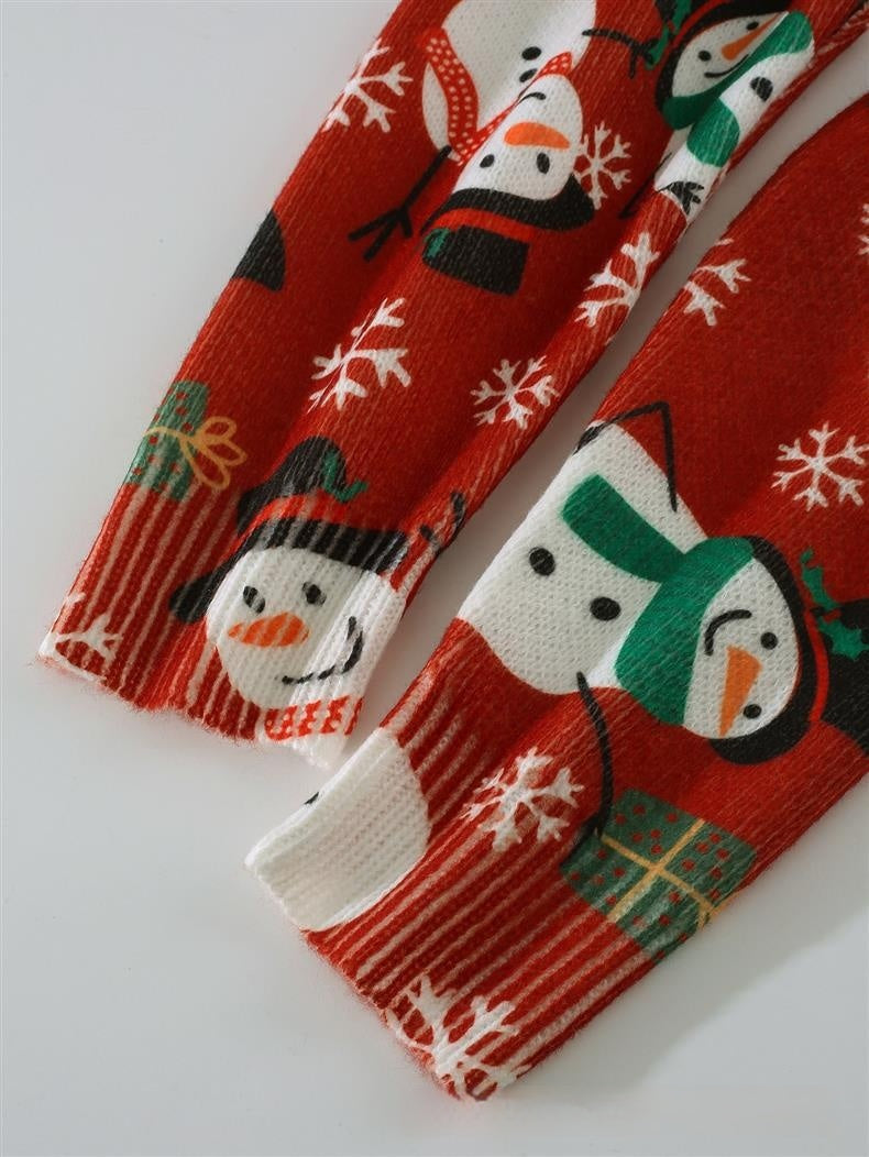 Christmas Snowman Red Festive Round Neck Sweater