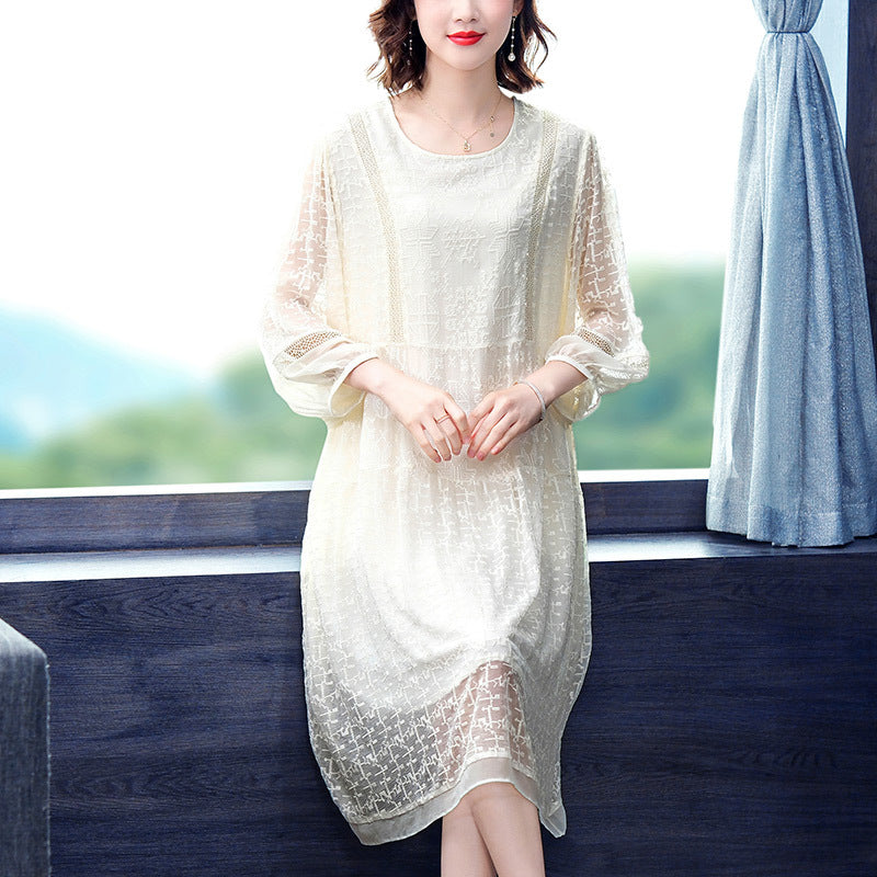 Luxe 3D Embroidered Silk Dress for Women