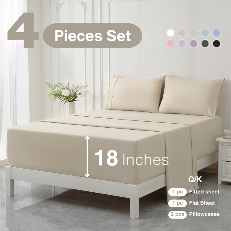 3/4pcs 18 Inch Extra Deep Pocket Bed Sheets Sets, Fits Deep Mattress, Breathable & Cooling Bed Sheets, Hotel Luxury Bed Sheet Set