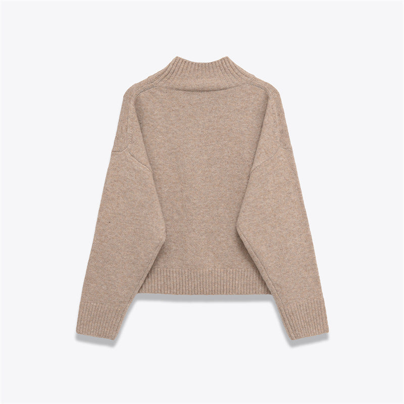 Women's Fashion Simple and Soft Stand Up Collar Knitted Sweater