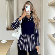 Striped Fake Two-piece Long Sleeve Shirt Women