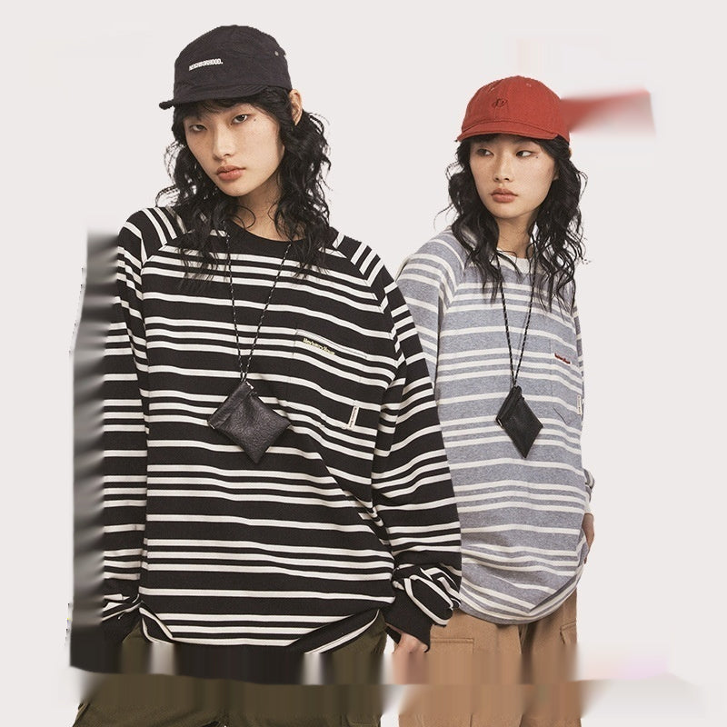 Cozy Striped Loose Couple Sweatshirt Long Sleeve