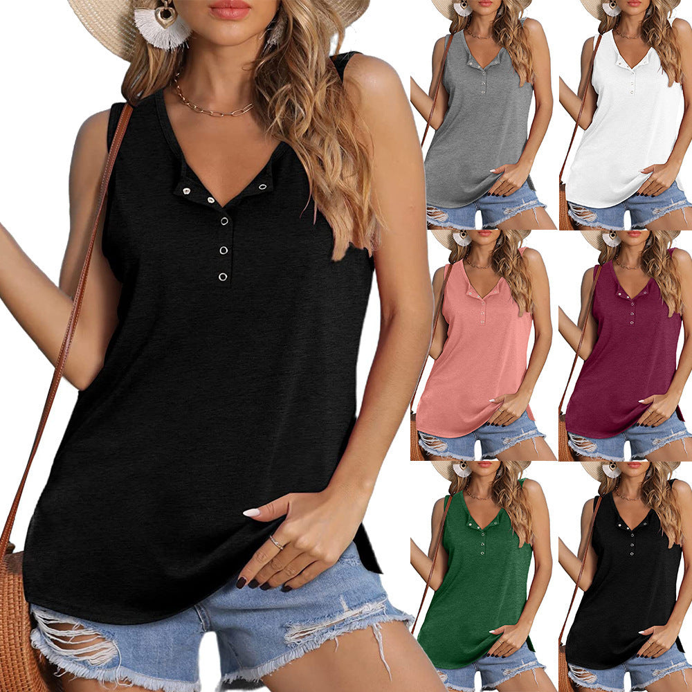 Sleeveless Split Hem Vest T-Shirt – Trendy Patchwork Style