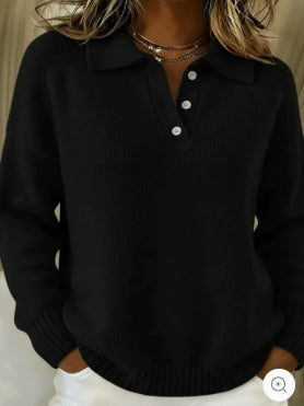 Loose and Soft Women's Lapel Long Sleeve Button Sweater