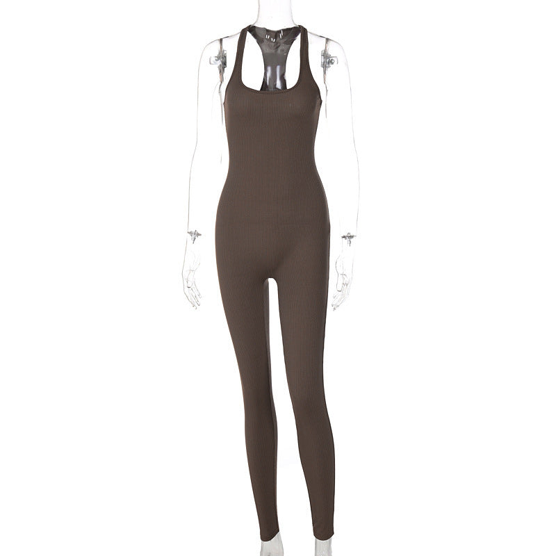 Sleeveless Backless Waist-Trimming Jumpsuit