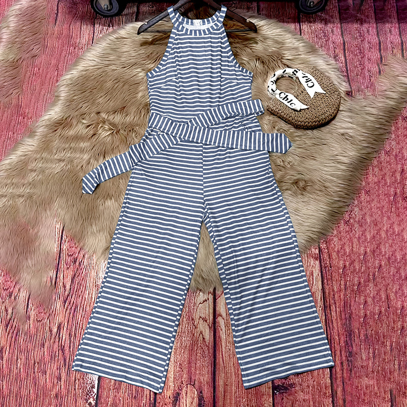 Women's Casual Striped Wide-Leg Jumpsuit Summer Romper