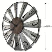 24inch Windmill Distressed Metal Wall Clocks Rustic Large Decorative Clock Oversized Farmhouse Decor, Non Ticking, Battery Operated
