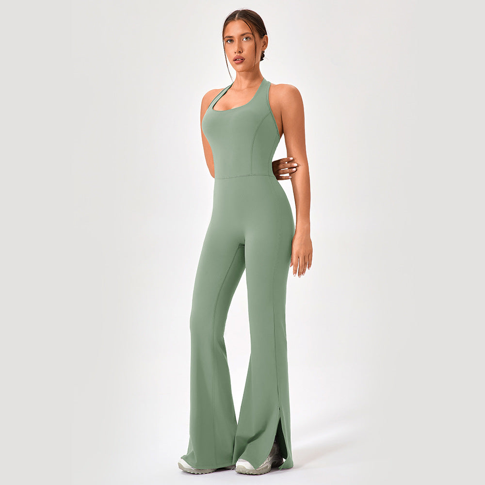 Flared Yoga Bodysuit for Women - Workout Jumpsuit
