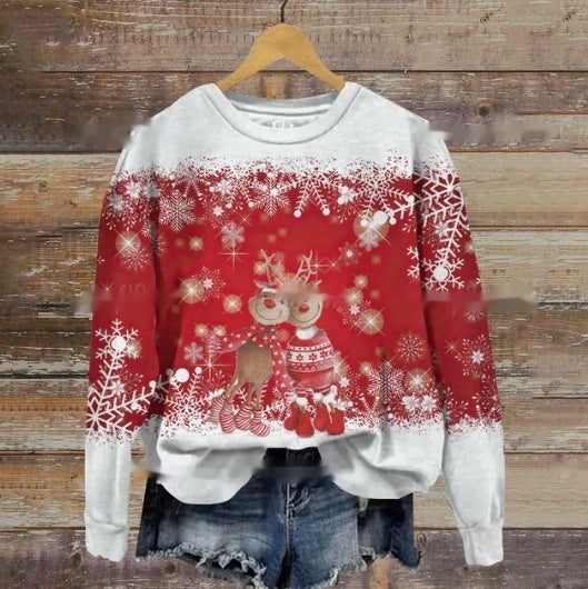 Women's Festive Holiday Print Crewneck Christmas Sweater