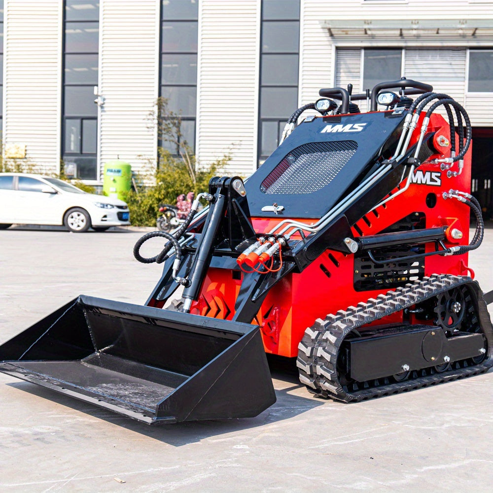 Free Shipping MMS Mini Triangular Track Skid Steer Loader with 46 Inch Bucket, 13.5HP Briggs & Stratton Engine Multifunction Stand-On Crawler Skid Steer Machine, Easy to Use Hydraulic Drive Compact Track Loader - In USA Stock