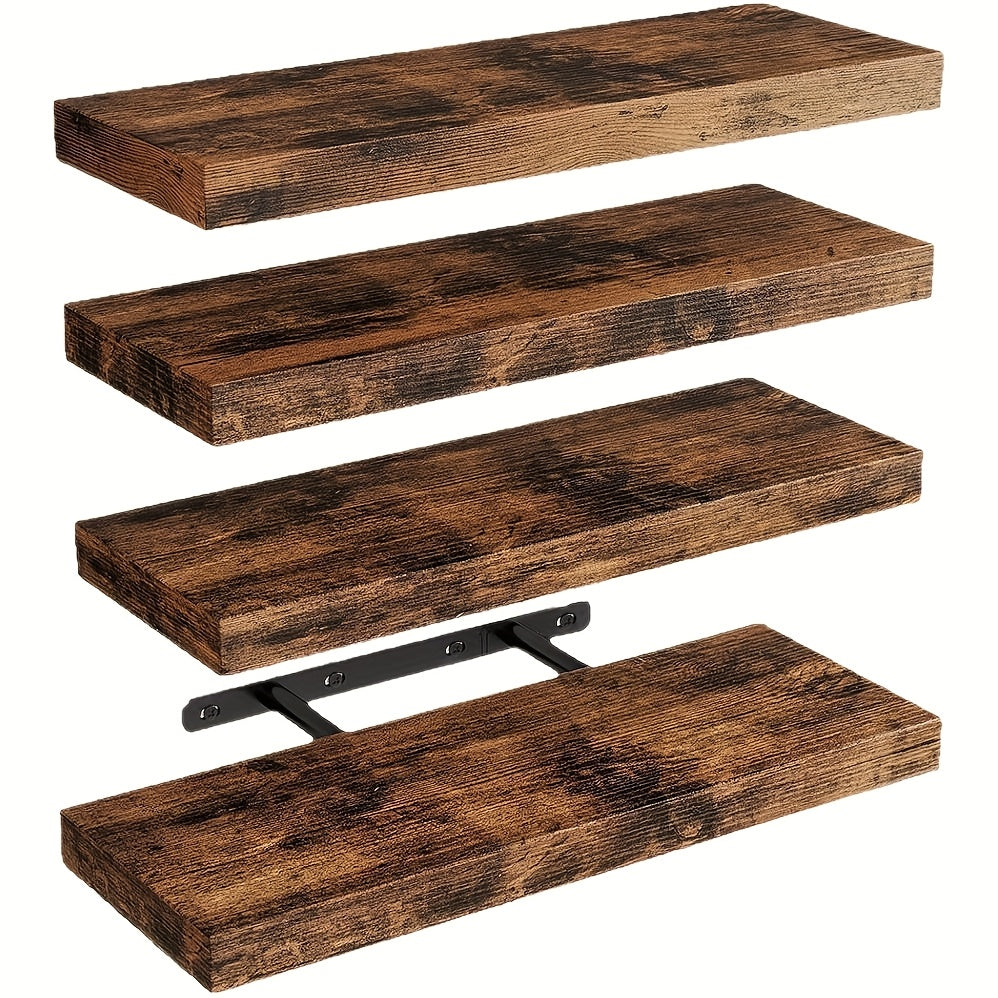 Set of 4 brown floating wall shelves with invisible brackets