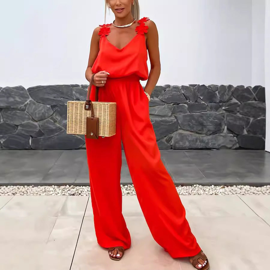 Casual Loose Women's Wear New Suspender Sleeveless Pocket Jumpsuit