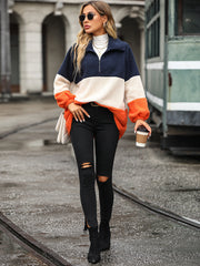 Striped Bubble Velvet Long Sleeve Casual Pullover Sweatshirt