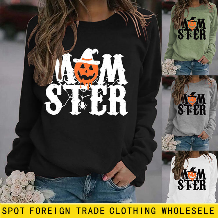 MOM STER Cute Graphic Long Sleeve Pullover Sweatshirt