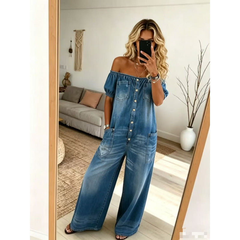 Women's Loose-Fit Vintage Denim Jumpsuit