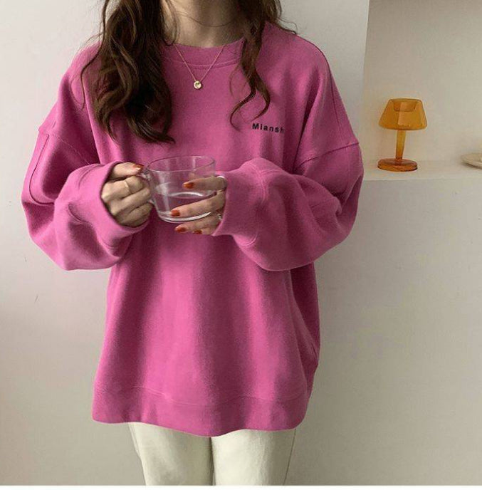 Cozy Oversized Crew Neck Long-Sleeve Pullover Top