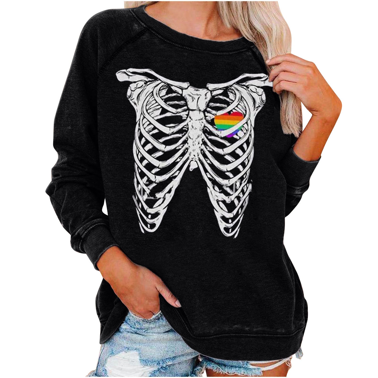 Women's Halloween Skull Graphic Sweatshirt