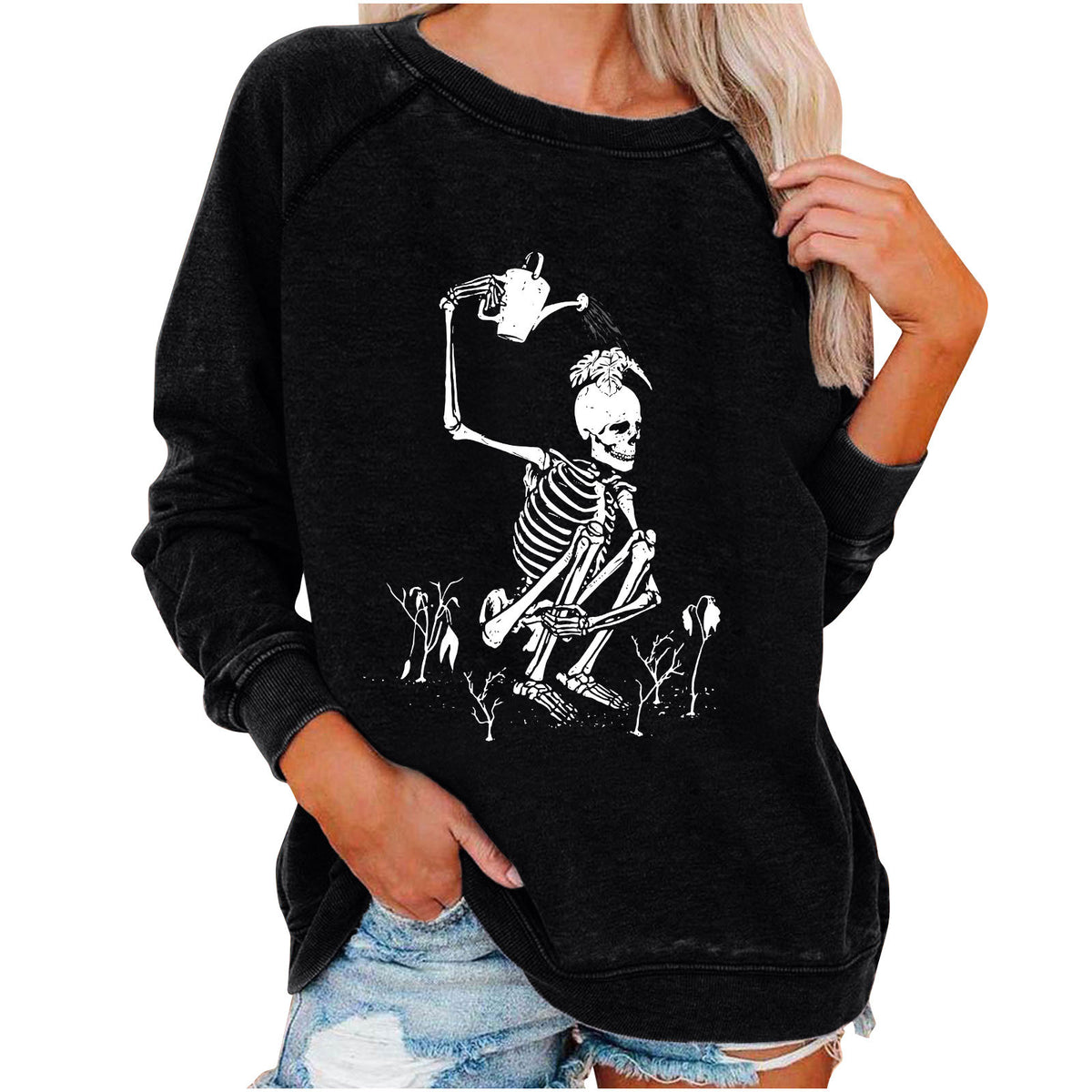 Women's Halloween Skull Graphic Sweatshirt
