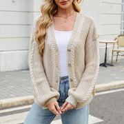 Women's Loose Long-sleeved V-neck Twisted Knitted Sweater Coat