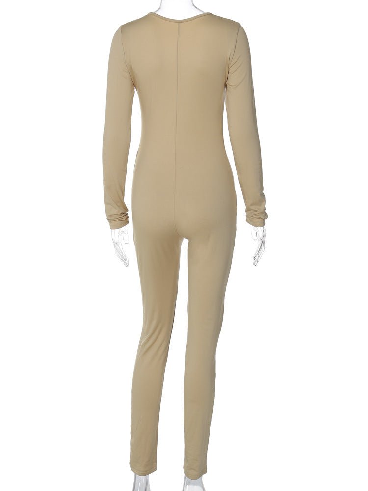 Slim-Fit Long Sleeve Chest Hollow Jumpsuit