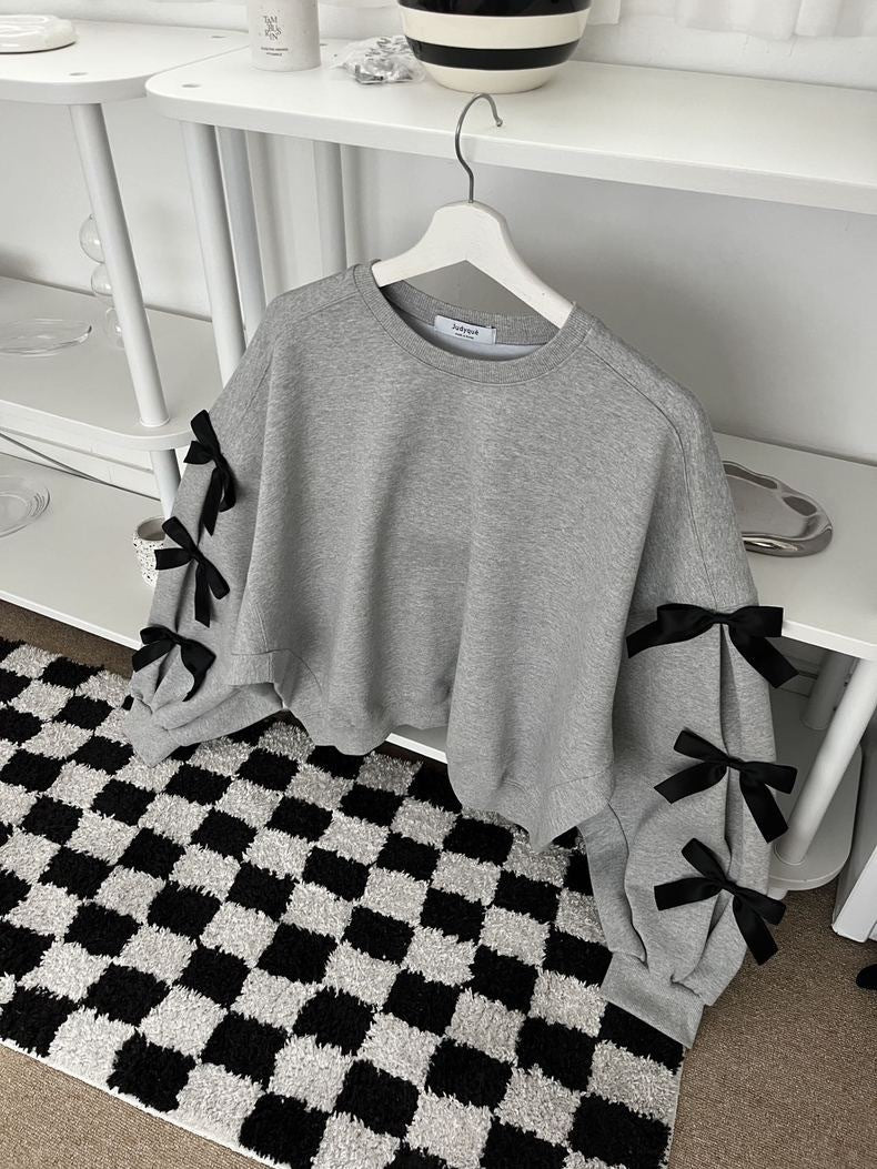 Women's Casual Loose Bow Knit Sweater with Lantern Sleeves