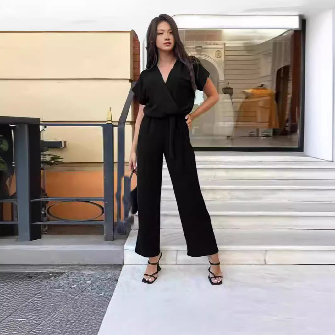 Women's Casual V-Neck Pocket Jumpsuit