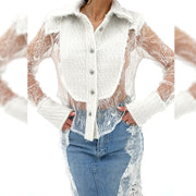 White Lace Stitching Transparent Shirt