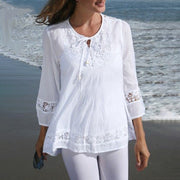 Breathable Cotton‑Linen Lace Loose Women’s Mid‑Length Top
