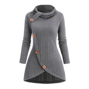 Womens Asymmetrical Turtleneck Long-sleeve Knitted Cardigan