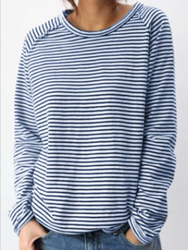 Cozy Striped Raglan Long Sleeve Pullover Sweater