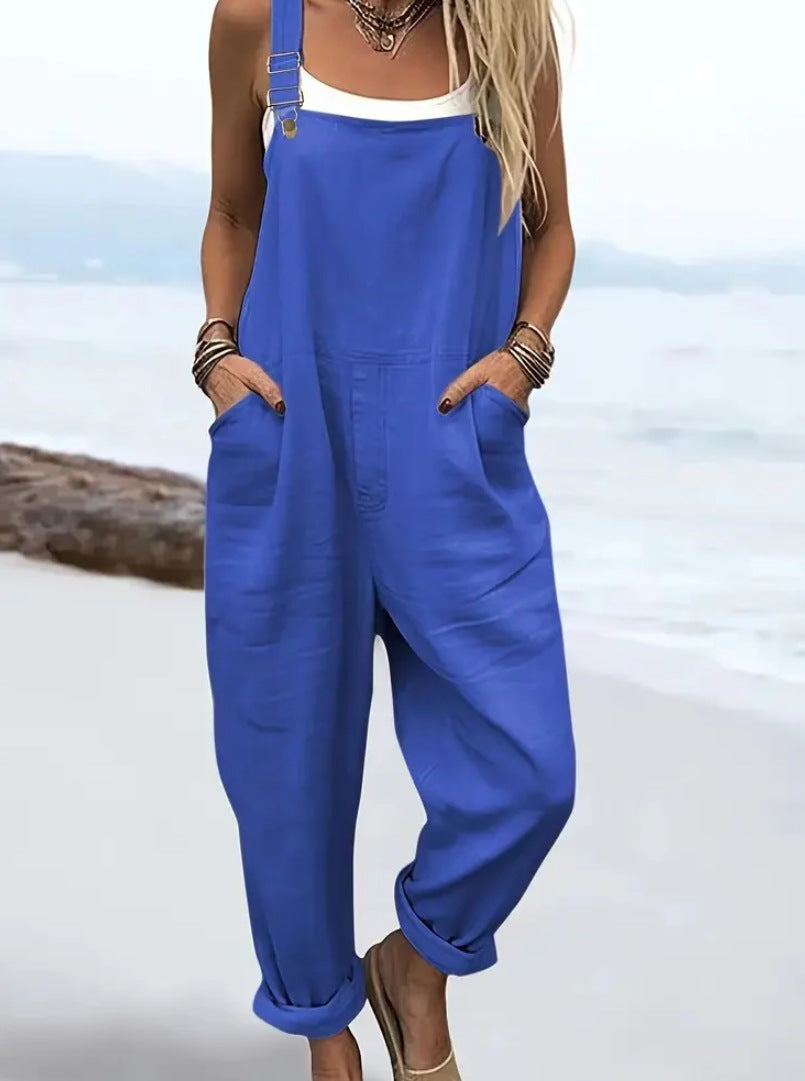 Vintage Print Loose Sleeveless Jumpsuit